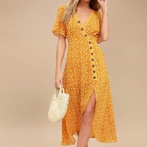 NWT -LULUS After-Bloom Delight Golden Yellow Dress
